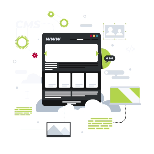 Ilustración sobre un sistema de gestión de contenido para medios digitales.